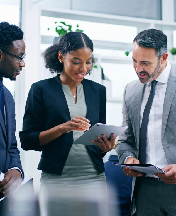 Business,People,,Tablet,And,Discussion,With,Group,In,Office,,Results